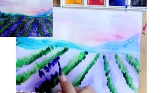 Пейзаж за 10 минут / как нарисовать лаванду акварелью смотреть онлайн