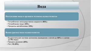 Вода. Виды, функции, нормы, время употребления, признаки обезвоживания.