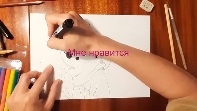Как нарисовать мультяшного котика в шарфике.