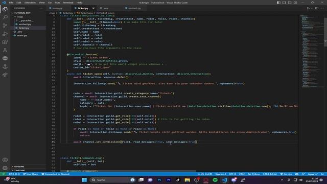 Discord bot Programming | Part 5 | coding the ticket create function #python #discordbot #pythonbot