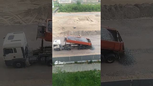 Разгрузка самосвала ман с полуприцепом типа тонар #Shorts #тягач #mantruck #полуприцеп #полуприцепы