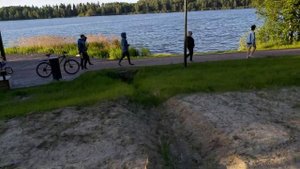 Озеро Сенеж . Пляж и тропа вдоль берега .