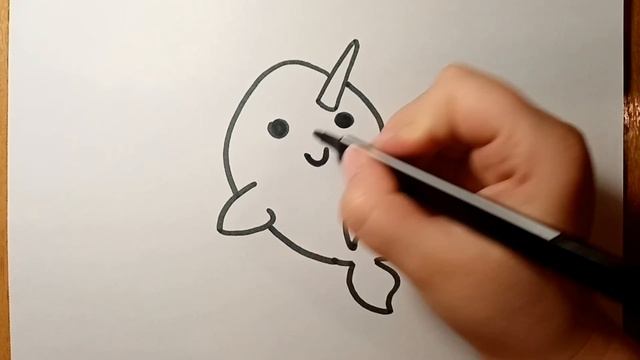 Как нарисовать МИЛОГО КИТА ЕДИНОРОГА просто. Рисунки для детей и начинающих.  Как нарисовать кита