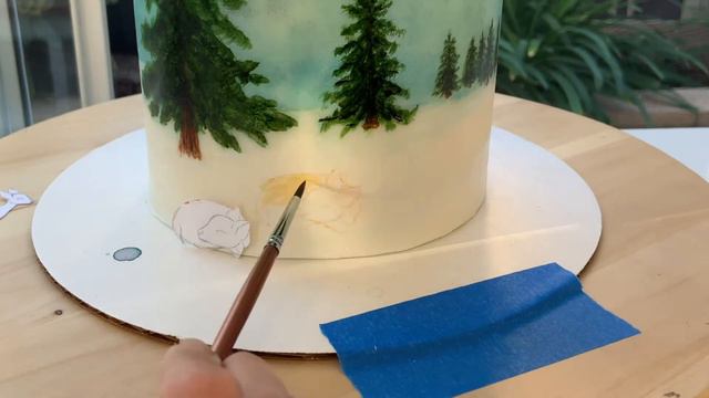 Beginner Cake Painting Tutorial ⎜Winter Christmas Scene Cake ⎜How to Paint on Cake