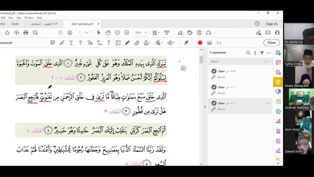 Latihan Tashrif Fiil Shahih dan Fiil Mutal surah Al-Mulk.