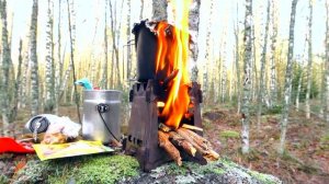 Поход в лес,первые заморозки,компактный походный набор,готовка на печке щепочнице.