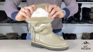 Унты России - унты женские натуральные бежевые, войлочнорезиновая подошва, код 60048