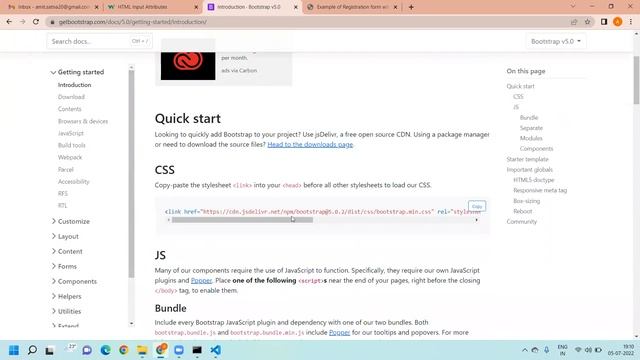 12# HTML Input Types adding Bootstrap CDN and Create Registration form #html5 #htmltutorial #html