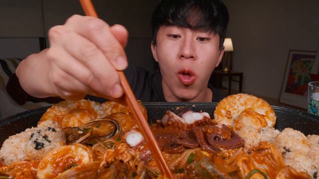 MUKBANG | 문어 가리비 해물찜 주먹밥 먹방 | Spicy Seafood Braised Seafood Octopus Eating show 海鮮の蒸し物 Asmr