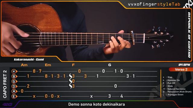 Kokoronashi (心做し) - Fingerstyle Guitar Cover + TABS Tutorial
