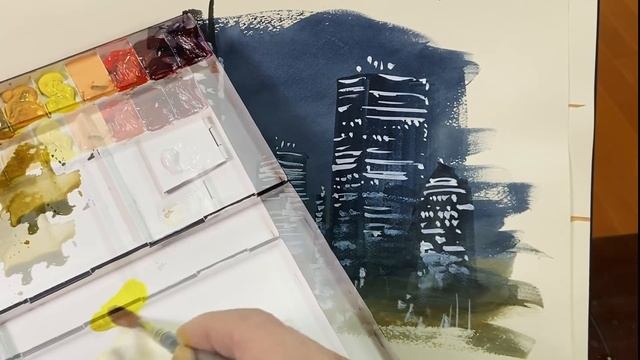 [Eng sub] 5min Easy Watercolor | Night city landscape смотреть онлайн