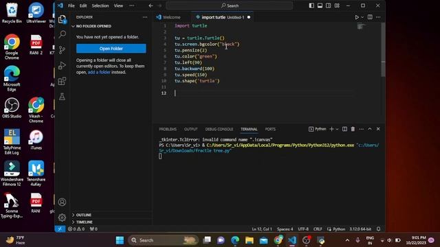 Creating an awesome Tree using python turtle scripts. |#python #pythonprogramming #coding