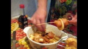 Куриный шашлык с шампиньонами диетический в микроволновке