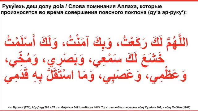 Дуа 36 - 17. Слова поминания Аллаха, которые произносятся во время совершения поясного поклона смотреть онлайн