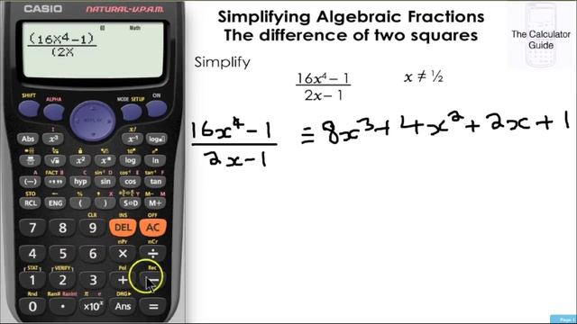 Simplifying Algebraic Fractions - The difference of two squares - Casio Calculator fx-85GT fx-83GT смотреть онлайн
