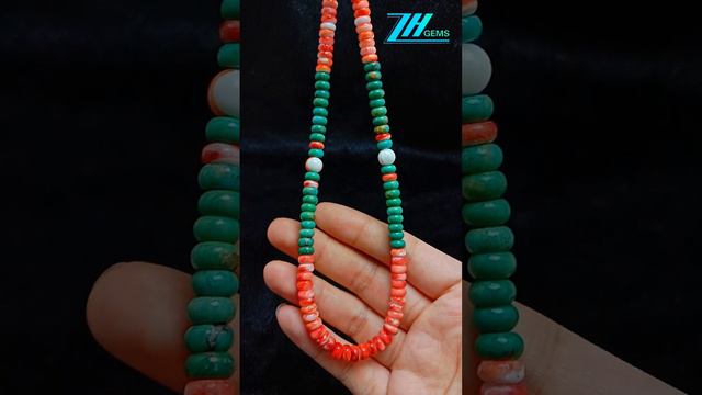 Natural turquoise and orange spiny oyster roundle beads 6mm handmade choker Gifts for Women