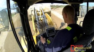 Cat 980M Wheelloader Working On The Mixing Plant: Cab View