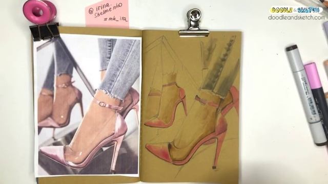Как нарисовать туфли. Урок фэшн скетчинга маркерами для начинающих смотреть онлайн