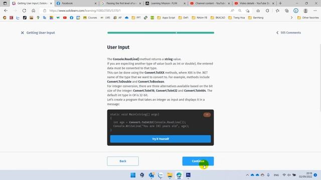 Sololearn C# Basic Comcepts 5.1. Getting User Input смотреть онлайн