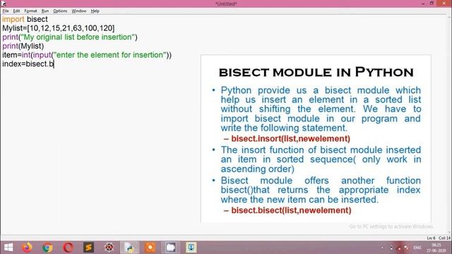 bisect module in Python |Insertion an element in the list|data structure