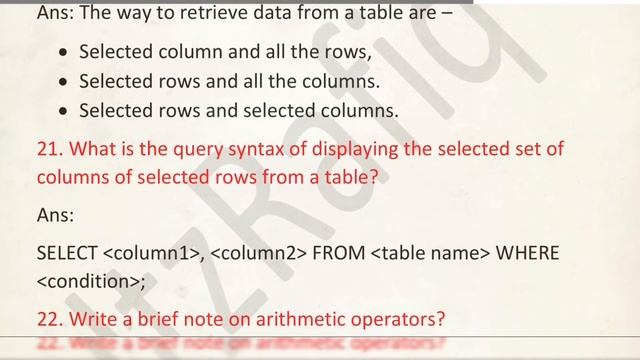 Question Bank Solved Answers CS Chapter 3 Database Part II MySQL Short Answers - 2 Marks