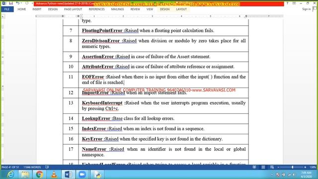 Online Advanced Python Programming (Exceptions)-DAY 9 #SARVAVASI#ONLINE #PYTHON