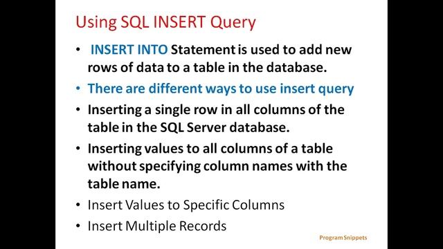 Inserting Data to Database Table In MS SQL Server