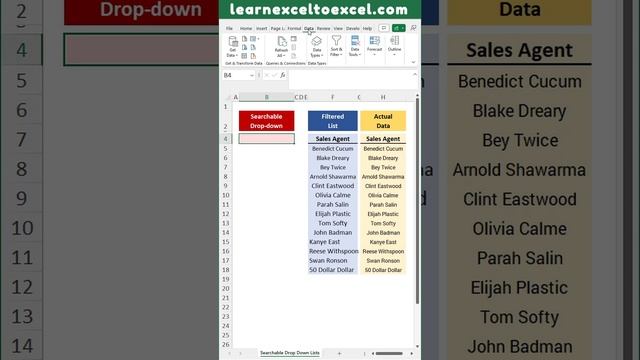 Searchable Drop Down List in Excel: Dynamic Search Data Validation List using Excel FILTER Function