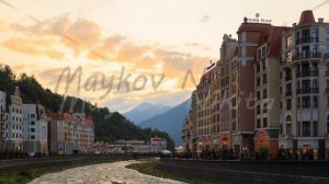 Sunset on the Rosa Khutor. Panorama. Sochi, Russia. 4K