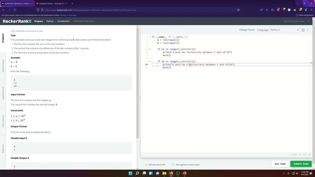 HackerRank (Python): Arithmetic Operators