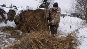 Возим сено на снегоходе Буран