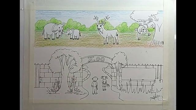 How to draw a Zoo scenery drawing step by step l Zoo scenery drawing easy смотреть онлайн