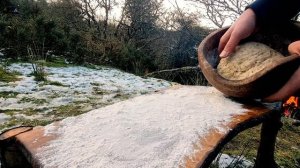 Best Sea food Chowder with freshly baked bread in variable weather 🌨️❄️☀️ASMR cooking in the wild