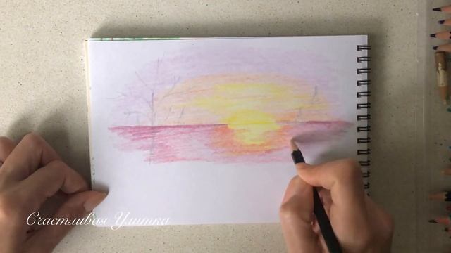 КАК НАРИСОВАТЬ ПЕЙЗАЖ КАРАНДАШАМИ // ЗАКАТ // РИСОВАНИЕ ДЛЯ ДЕТЕЙ // ПРОСТОЙ РИСУНОК КАРАНДАШАМИ