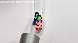 Bright summer nailart. Радужная акварель гель лаками. МК бабочки и цветы. #nailart #naildesign