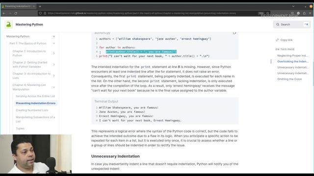 Preventing Indentation Errors | Mastering Python | Chapter 4 | Part 02