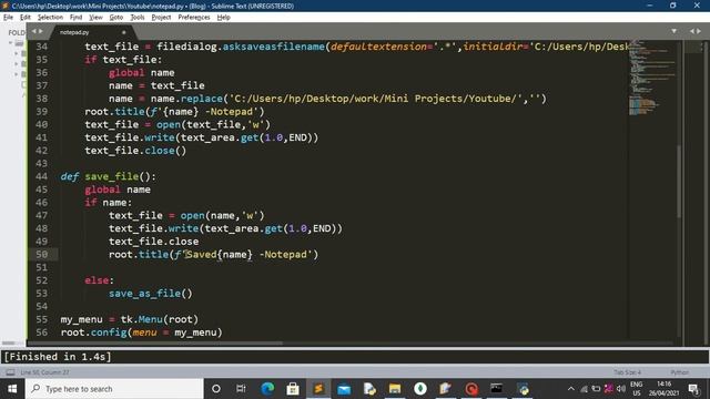 Notepad Using Python part 2 | Python project for beginners