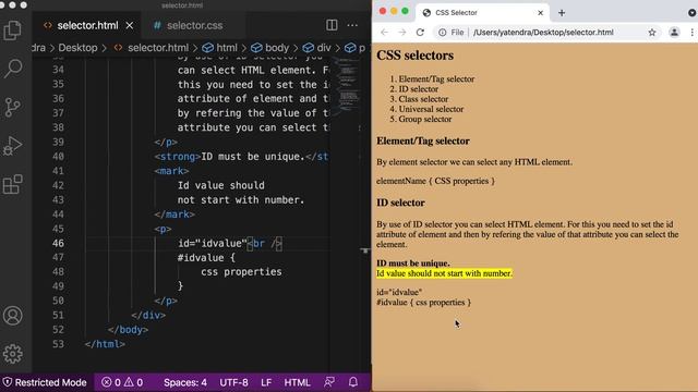 Select HTML elements by element/tag name, class, id & universal and group selector | CSS