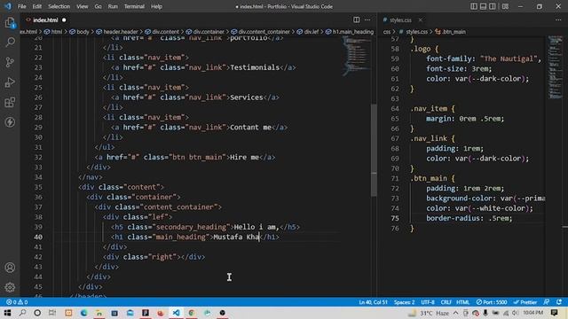 #02 Portfilio website design in html css and javascript - Header Section Design