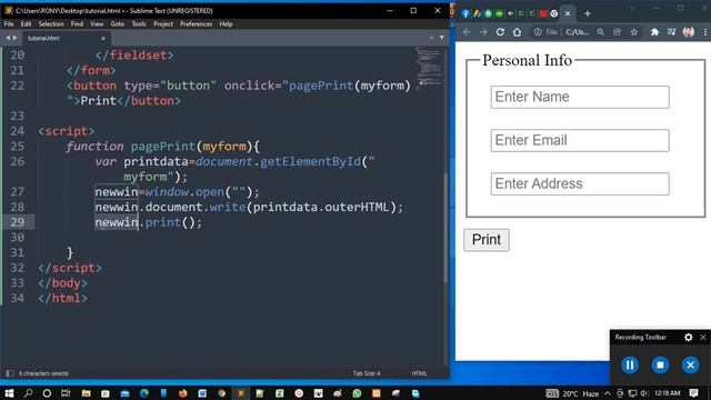 How to print form using javascript - Etupy