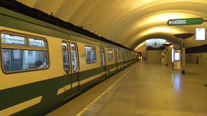 Метропоезд "Юбилейный" (81-722/723/724.3) №312 отравляется с ст.м.Обухово