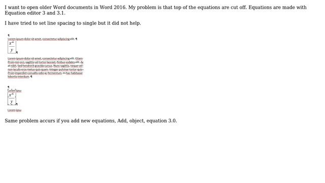 Word 2016 and equation editor 3.1 - Top of the equations are cut off смотреть онлайн