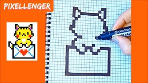 Как рисовать по клеточкам Котика с конвертом Сердечки Простые рисунки How to Draw Pixel Art