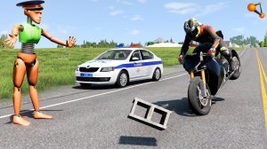 БРОСИЛ КИРПИЧ ПОД МОТОЦИКЛ! ДПС ОСТАНАВЛИВАЕТ ГОНЩИКА _ BeamNG.drive (720p)