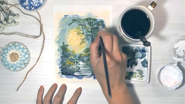 Как нарисовать лунный пейзаж с деревом акрилом или гуашью смотреть онлайн
