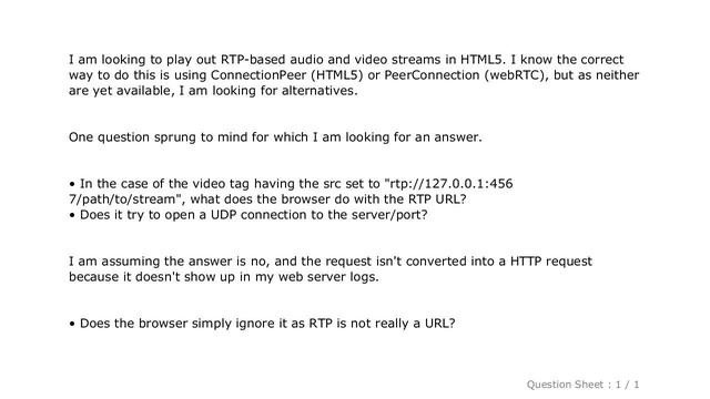 HTML : HTML5 video tag and RTP URL