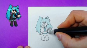 Как нарисовать  Хацунэ Мику из  Friday Night Funkin Моды Вики