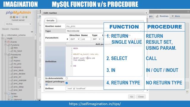 Difference Between Function & Procedure in MySQL #72