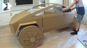 Картонная Тесла Кибертрак покрашена и теперь с окнами! Часть #2 Cardboard Tesla Cybertruck
