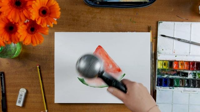 Акварель для детей.Рисуем арбуз. смотреть онлайн